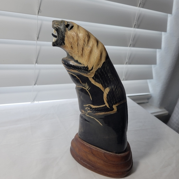 VINTAGE HAND CARVED HORN TIGER SCUTTURE MADE IN THAILAND - Picture 8 of 14